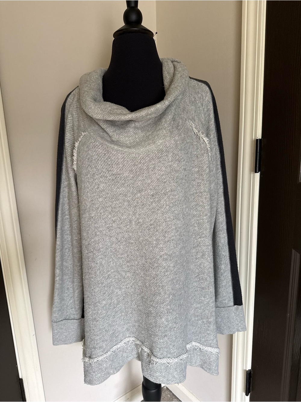 Free People Light Gray Cowl Neck Sweater with Dark Side Panels